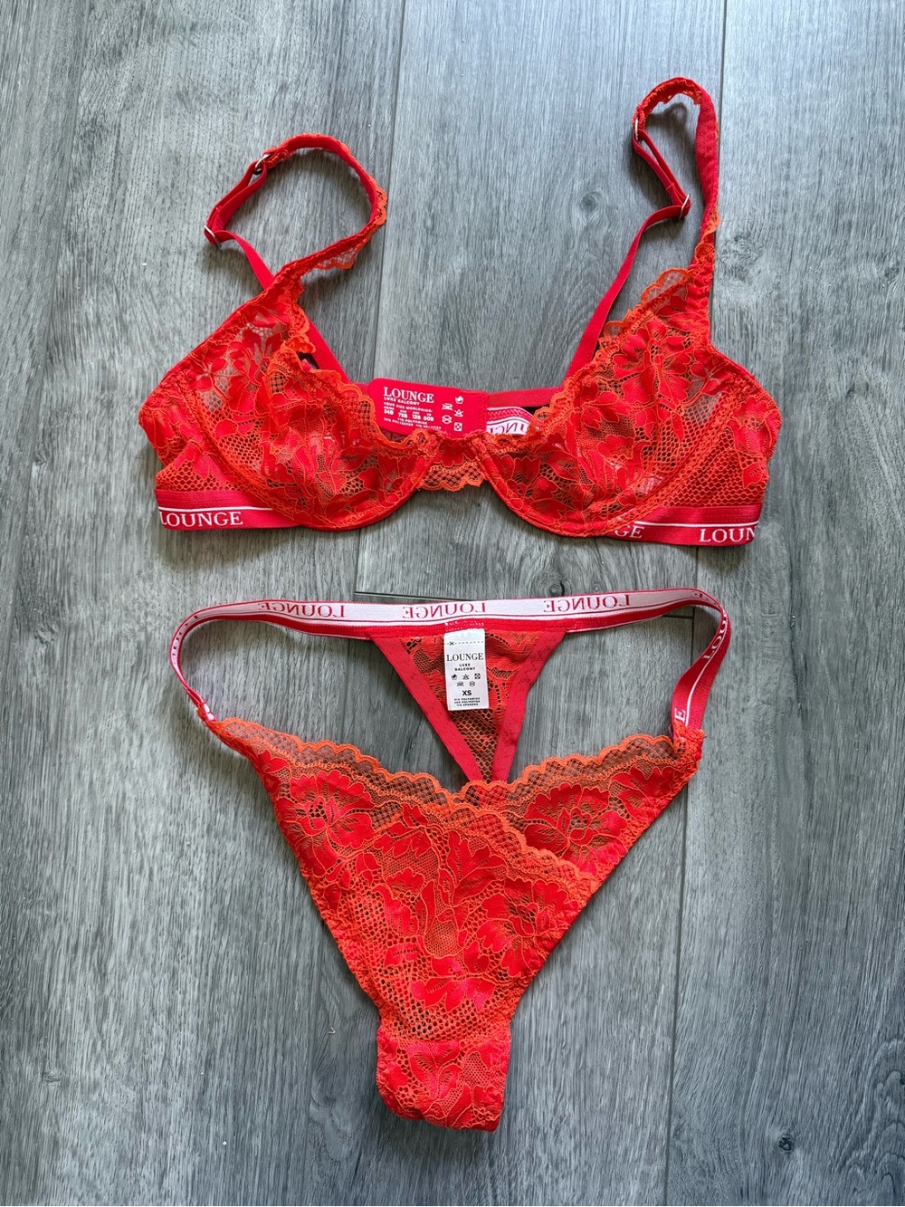 Lounge Red Lace Underwire Bra & Thong Set